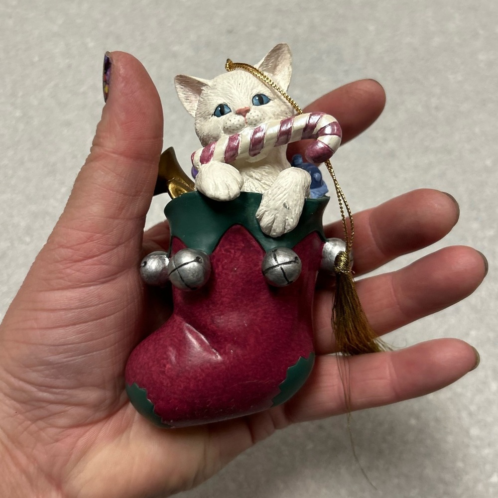 Lenox brand Christmas stocking surprise cat Christmas ornament vintage